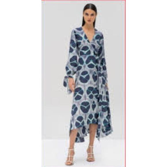NWOT Alexis Titus Kalani Silk Ocean Print Flounce Wrap Camisole Maxi Dress XS - Picture 2 of 15